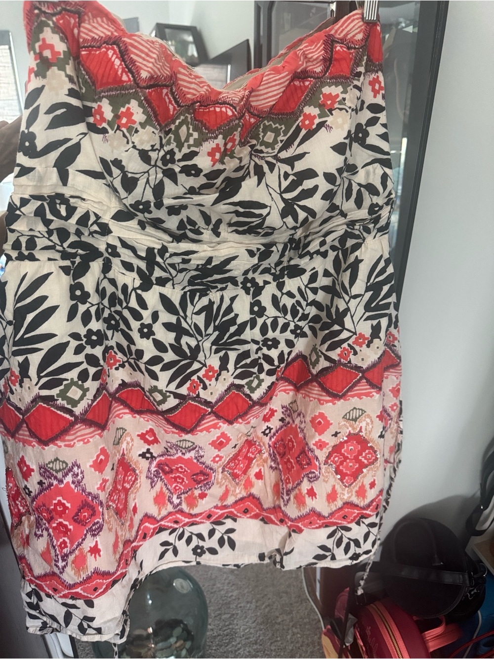 American Rag Black and Cream Mini Dress with Red Accents